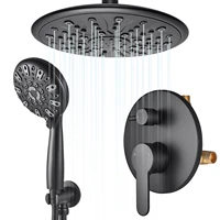 samodra bathroom shower system sets round overhead shower head rainfall faucet wall mounted bath black brush nickel shower syste