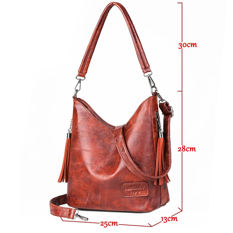 Vintage Female Shoulder Messenger Bag Ladies Soft PU Leather Crossbody Bags For Women Handbag Sac Fashion Tassel Bucket Bag