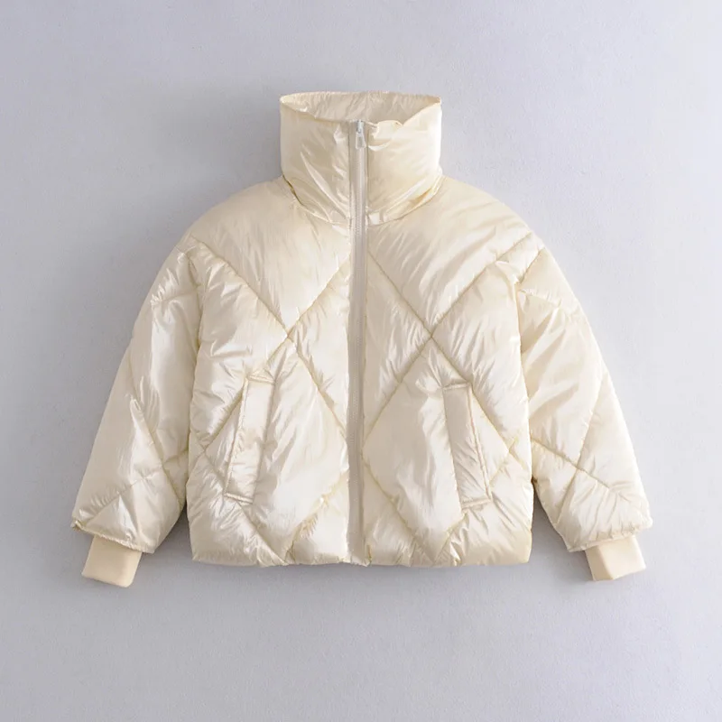 

Winter puffer jacket women korean bubble coat casual woman parkas stand collar shiny jacket oversized warm black jacket beige
