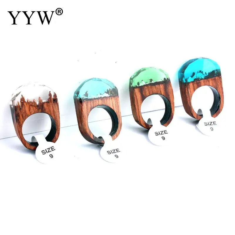 Винтажное кольцо унисекс из смолы натуральное дерево креативный дизайн