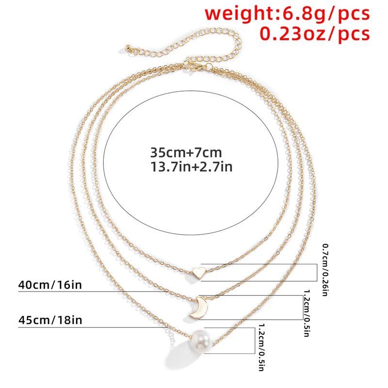 

Ailodo Multilayer Heart Moon Pearl Necklace For Women Gold Silver Color Statement Necklace Party Wedding Fashion Jewelry Gift