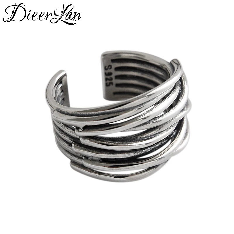 Женское многослойное кольцо в стиле панк серебристое с линиями регулируемый