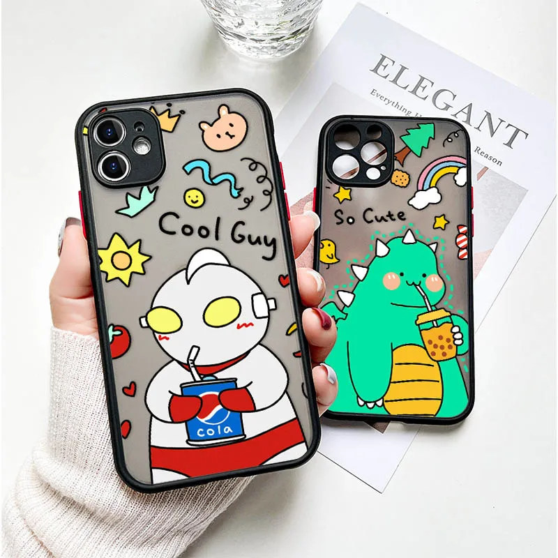 

Cute Cartoon Dinosaur Case for IPhone 11 12 Pro Max 6 6S 7 8 Plus SE X XS XR Max 12 Mini Transparent Ultraman Hard Shell Case