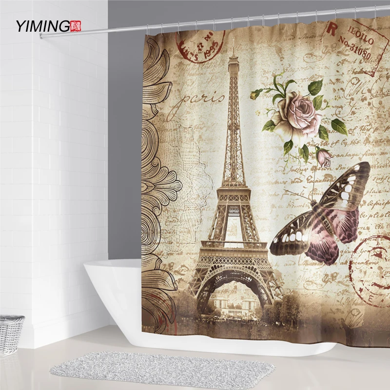 Eiffel Tower landscape 3D printing bathroom shower curtain polyester waterproof decorative with hook | Дом и сад