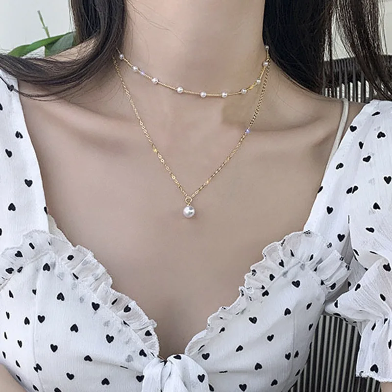 Женская цепочка с подвеской жемчугом чокер в стиле панк корейская мода ювелирное