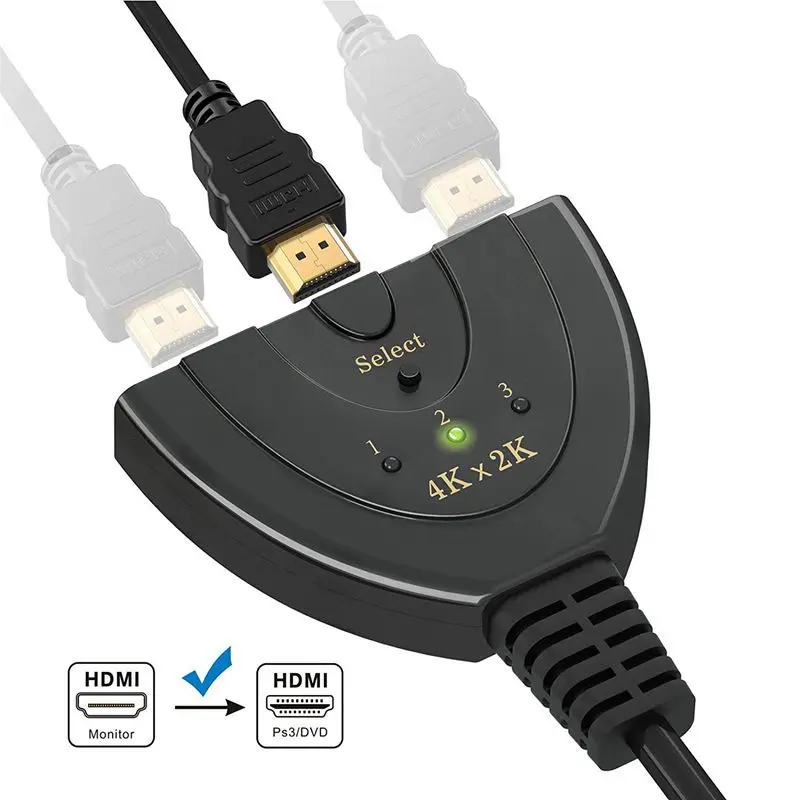 Совместимому с HDMI переключатель 4K 3-Порты и разъёмы разветвитель