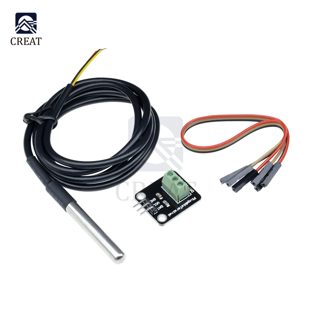 DS18B20 Temperature Sensor Module Kit Waterproof 100CM Digital Cable Stainless Steel Probe Terminal Adapter For Arduino | Электронные