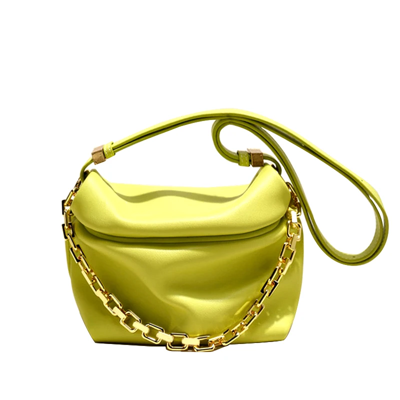 

100% Genuine Leather Shoulder Bags thick chain pouch dumping bag Real leather messenger Bag Handbags Women