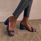 Летние классические женские тапочки из ПВХ прозрачные туфли на высоком устойчивом каблуке с тонким ремешком Повседневные Вечерние туфли на высоком каблуке со змеиным узором европейские размеры 37-42 черные