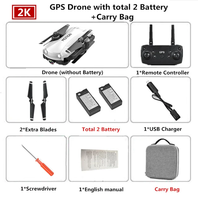 HYR10 Дрон GPS 5G WiFi Регулируемая 2K камера селфи-Квадрокоптер RC более низкая мощность возврат Безголовый режим FPV Дроны с камерой HD - Цвет: White bag 2 battery