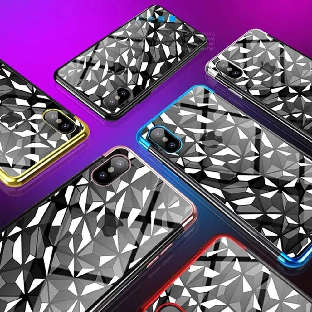 

Silicone Case for iPhone XS XS Max with Electroplated Frame Diamond Texture Ultra Slim Plating Shock Bumper Case