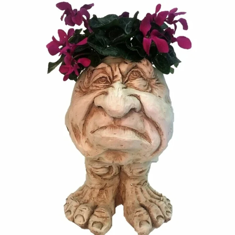 

Muggly's The Face Statue Planter Resin Figurine Plant Pot Funny Face Art Sculpture Flowerpot with Drain Hole LXY9