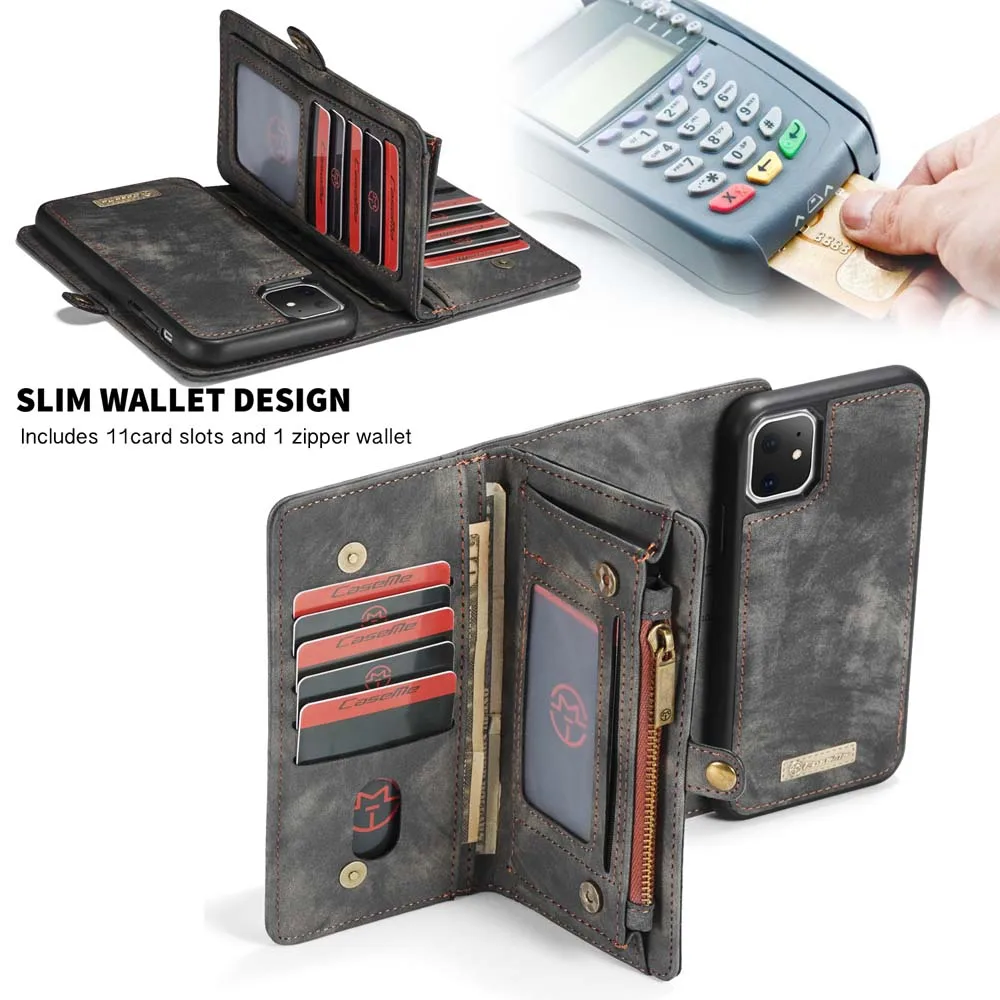 Для iPhone 11 6,1 дюймов Сумка для телефона CASEME из натуральной кожи многофункциональный кошелек на молнии чехол для iPhone 11 Pro Max 6,5 Fundas