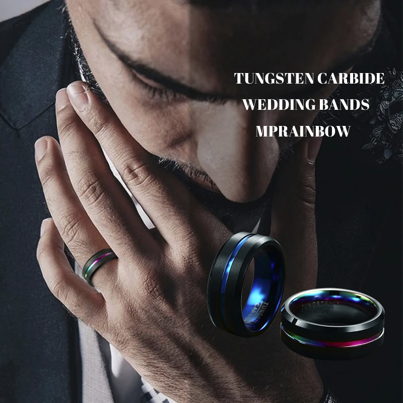 Обручальное кольцо из карбида вольфрама 8 мм для мужчин двухцветное черное с