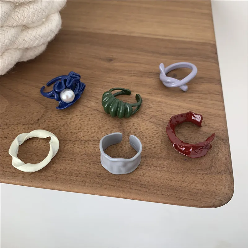 

Multi-color Irregular Paint Rings for Women Korean Style Simple Rings Pretty Ring Jewelry Gift Trendy