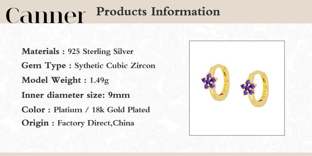

Canner 100% 925 Sterling Silver Hoop Earrings For Women Purple Zircon Crystal Huggie Earing Fine Jewelry Oorbellen pendientes W4