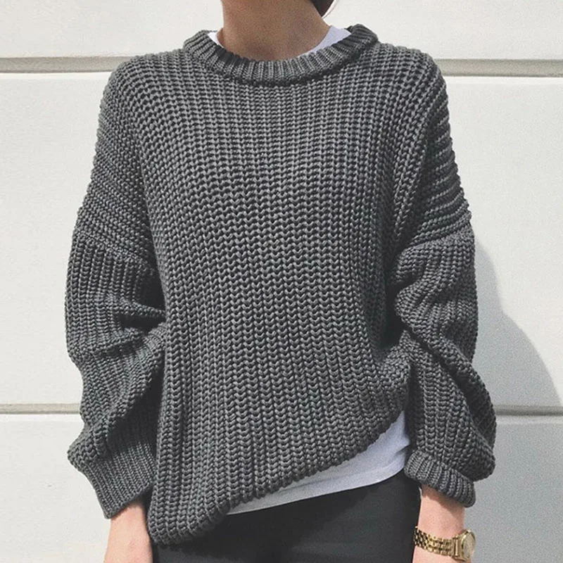 

Autumn Winter Women Sweater Solid O Neck Pullover Sweaters Solid Color Long Sleeve Elegant Knitted Jumpers Casual Tops Pull