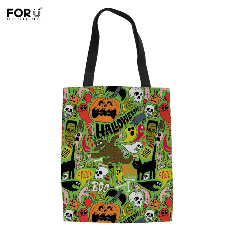 

FORUDESIGNS Halloween Trick or Treat Theme Women Handbag Shopping Bags For Kid's Sugar Gifts Bags Fashion Tote Canvas Bag 2021