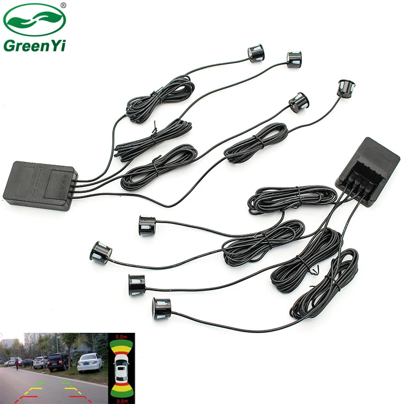 

GreenYi 2 Video Input Car Parking Sensor System, Dual Channel for Front and Rear Camera Monitor DVD Player with 8 Sensors