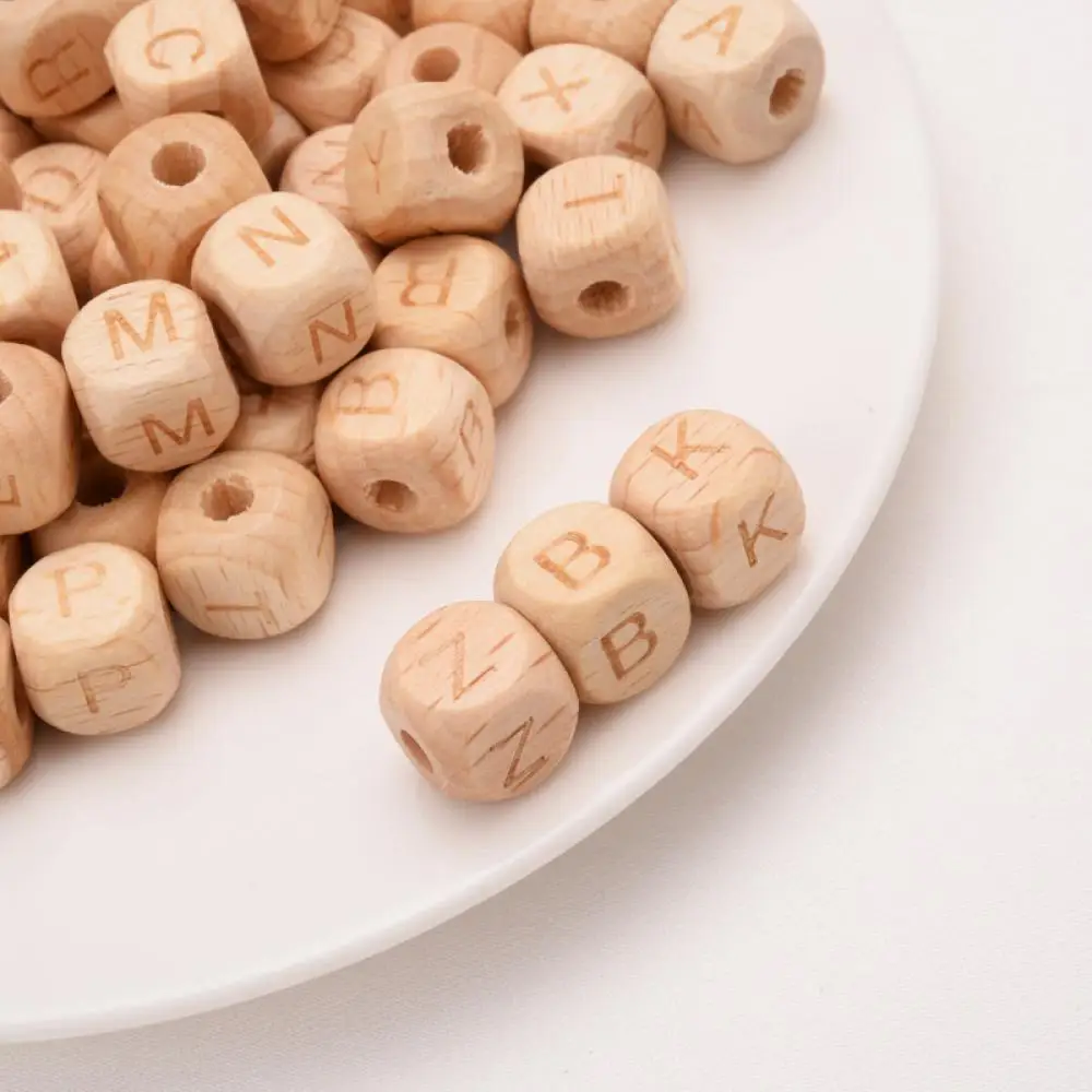 Cuentas de letras de madera de haya para beb&eacute;, mordedor de madera de grado alimenticio para dientes, juguetes de madera sin BPA, 12mm, 100 unids/lote-5
