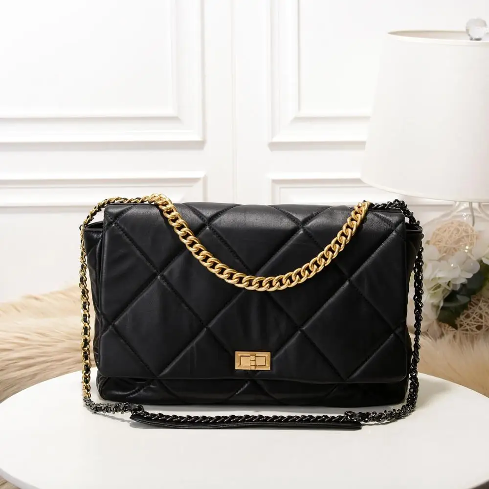 

free shipping 2020 the new style genuine leather sheepskin women handbag one shoulder bag crossbody bag 3 size 26cm 30cm 36cm