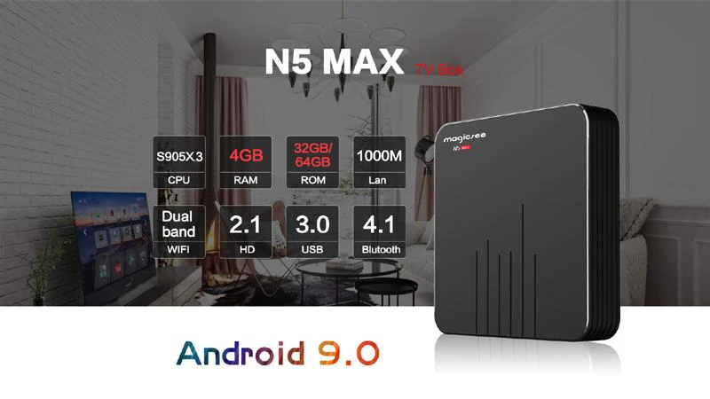 Magicsee N5 Max 4GB 32GB tv Box Android 9,0 двухдиапазонный Wifi 2,4G/5G Bluetooth медиаплеер 1000M LAN USB 3,0 Smart Mini PC