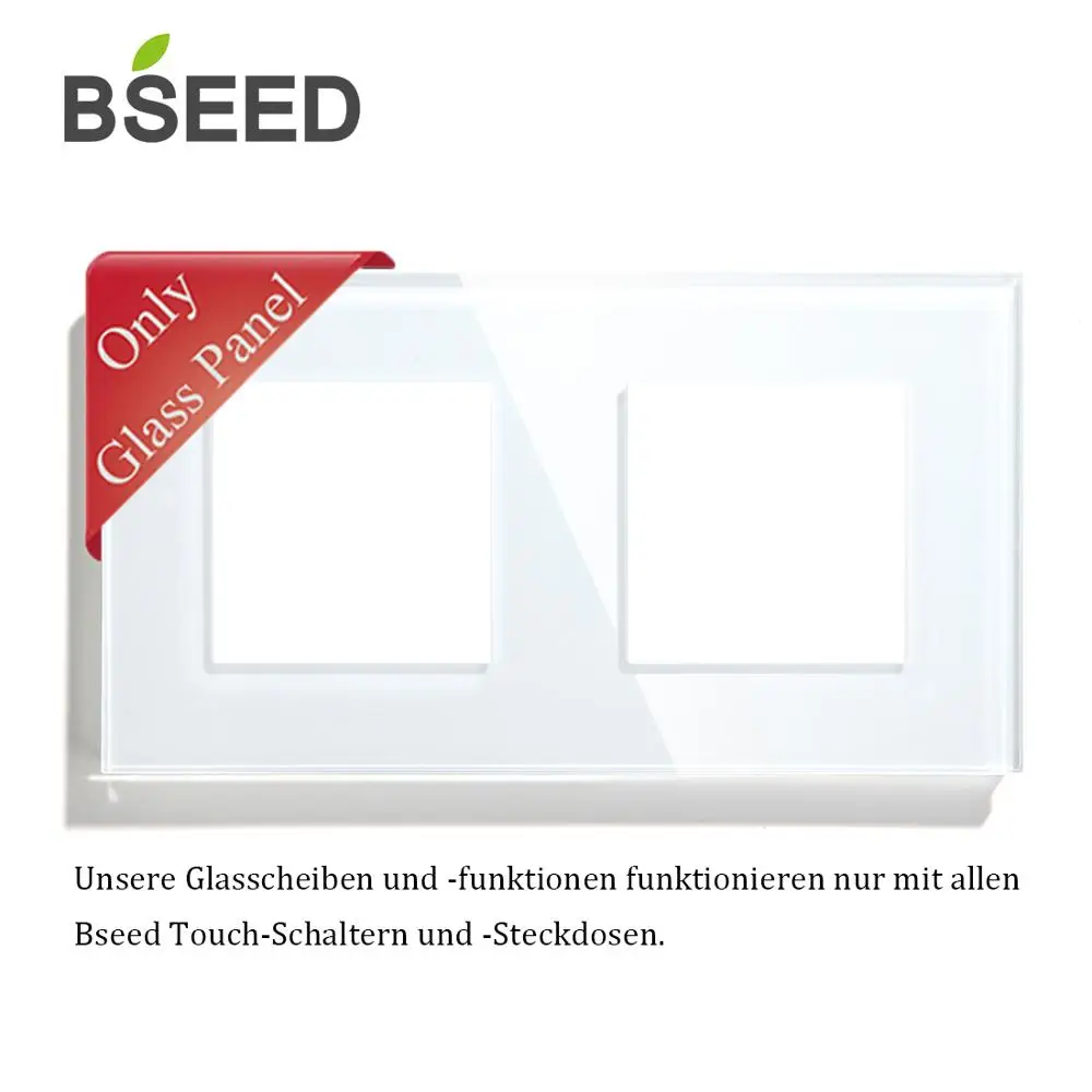 

BSEED UK EU Standard Pearl Crystal Glass 157 mm Double Glass Panel White Black Gloden Wall Socket