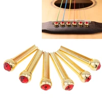 6pcs pure copper brass bridge pins with red crystal head strings nail pegs set for folk acoustic guitar accessories