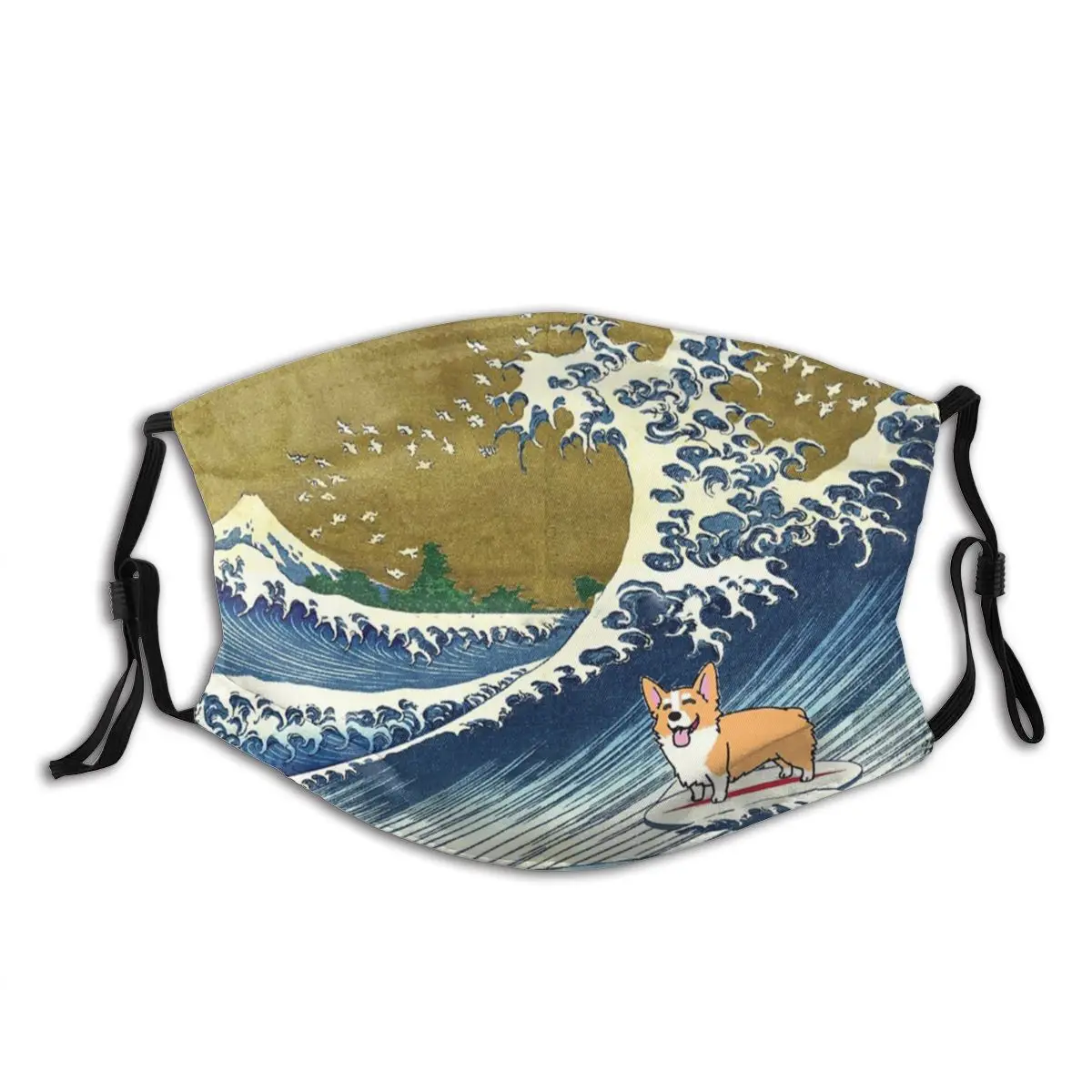 

Corgi Dog Surfing The Great Wave Animal Cute Washable Printed Mouth Face Mask Windproof Cold Proof with Filter Winter Protection