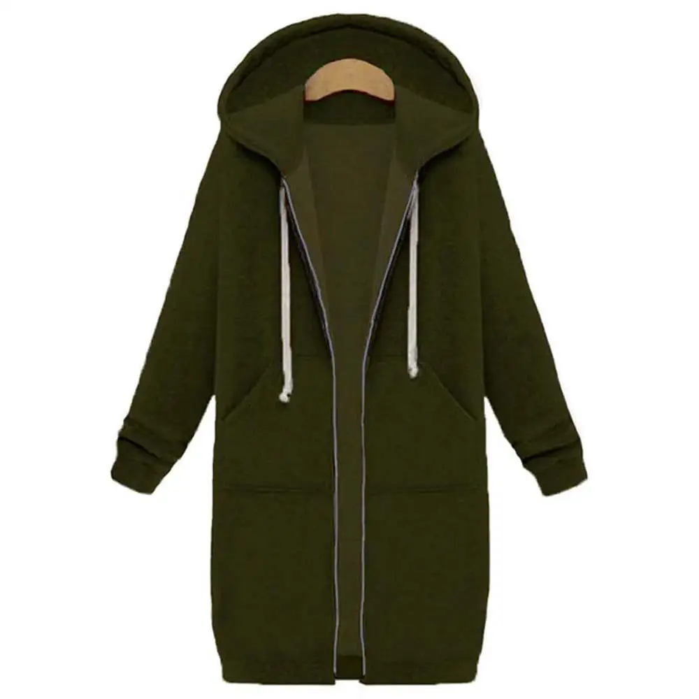 

2021 Autumn Casual Women Long Hoodies Sweatshirt Coat Zip Up Outerwears Hooded Jacket Winter Pockets Plus Size Outwear Tops