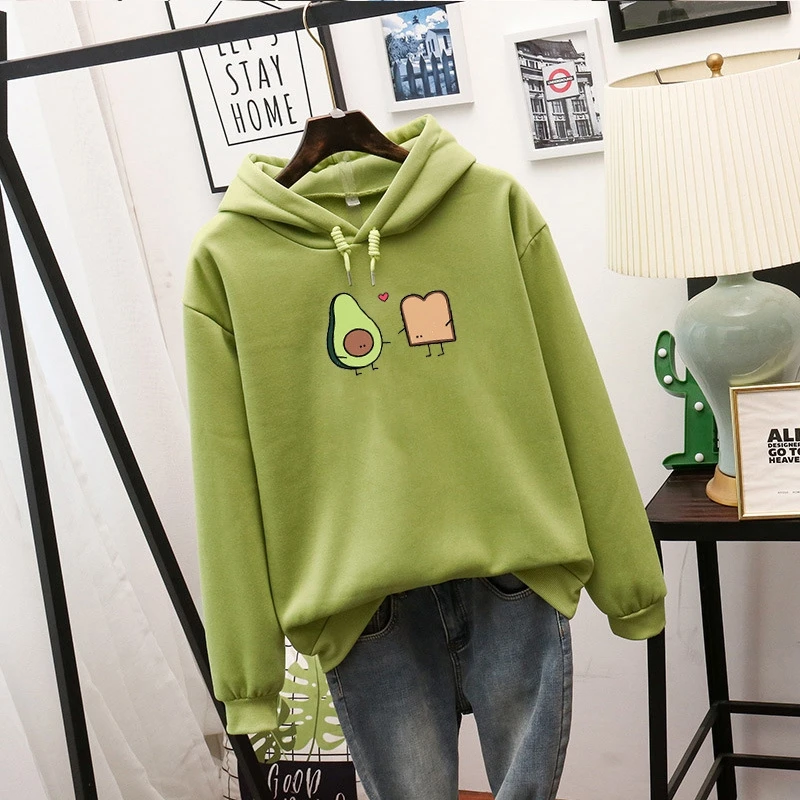 

Cute Cartoon avocado bread love Sweatshirt Kawaii Hoodies for Women top clothes Hoody Female Winter Women's Hoodies Full Sleeve