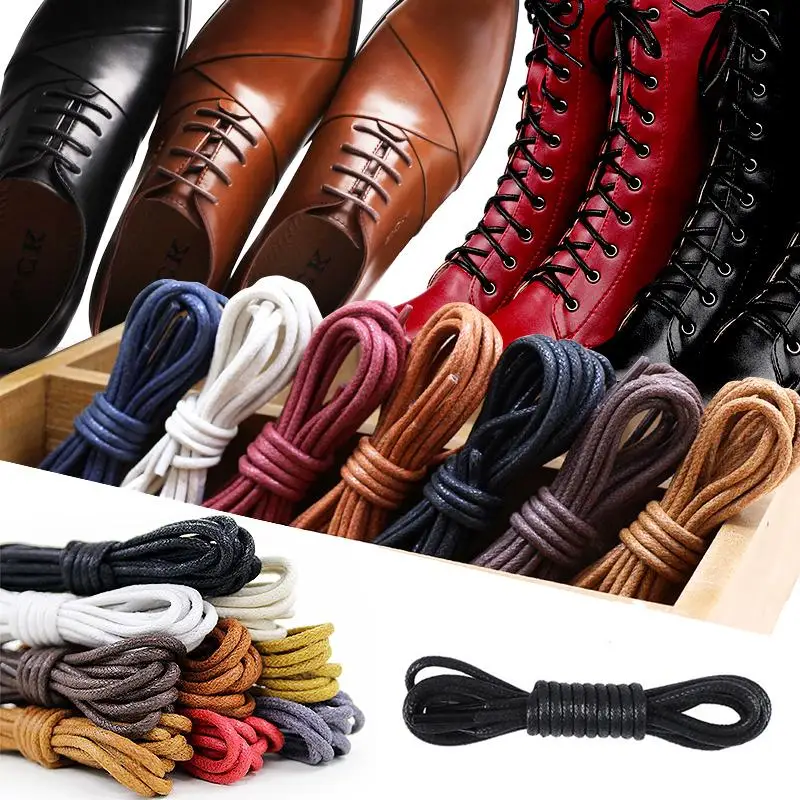 1Pair Cotton Waxed Shoelaces Round Shoe laces Boot Laces Waterproof Leather Shoelace Length 60cm 80cm 100cm 120cm 140cm 180cm