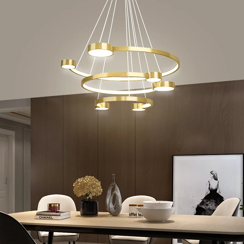 

Led Kroonluchter Verlichting Eetkamer Woonkamer Ronde Ringen Moderne Nordic Opknoping Lamp Creatieve Lobby Kroonluchters