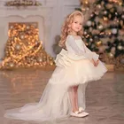 Пышное Бальное Платье, вечерние платья для девочек, детские Многослойные сетчатые платья с цветами для девочек, блестящее платье принцессы с бантом, платье на Новый год и день рождения