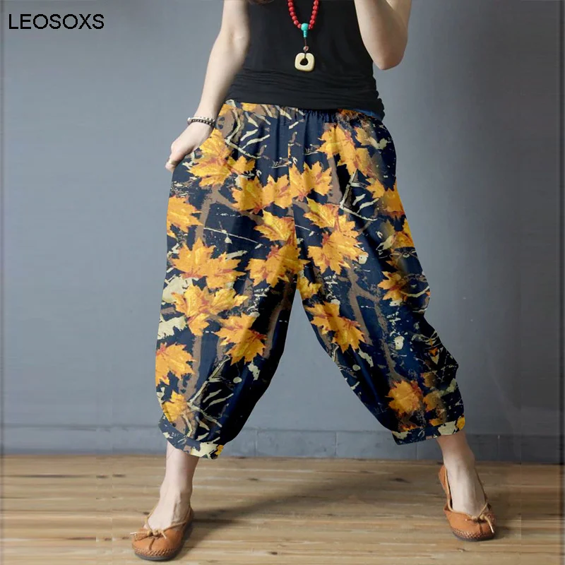 

Cotton And Linen Pants Women's Summer 2021 New Loose High Waist Printed Plaid Large Size Casual Nine-point Carrot Pants