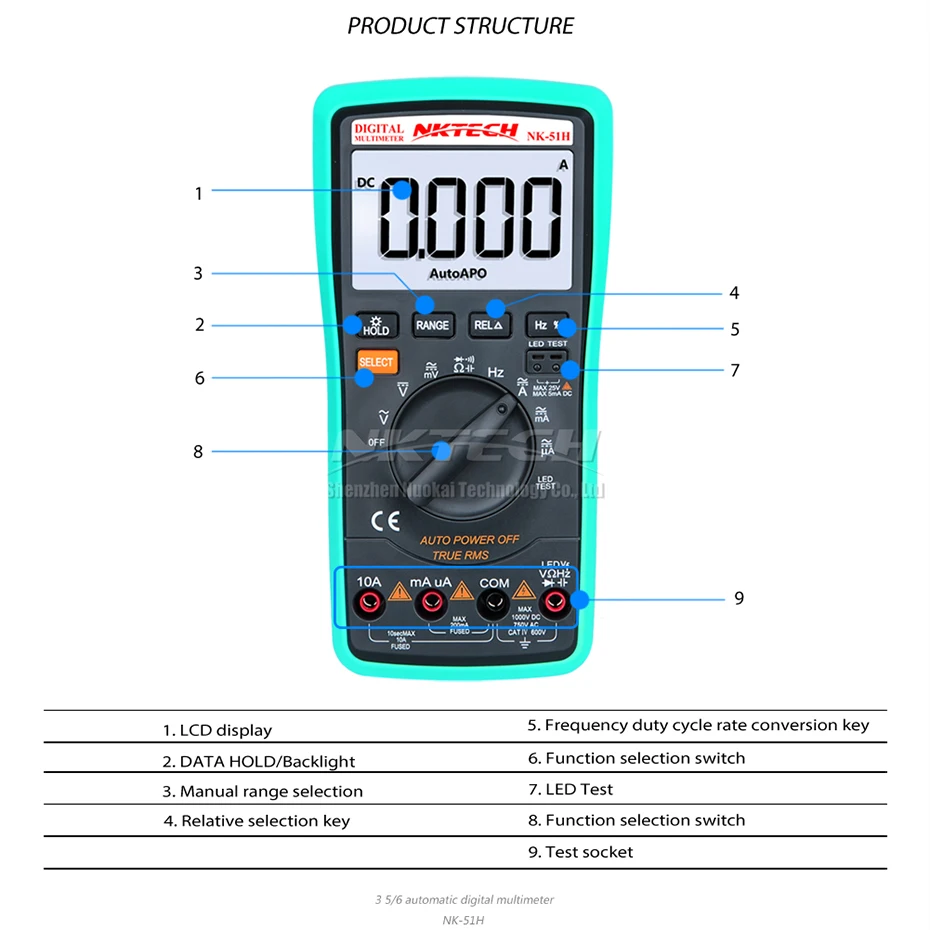 NKTECH Цифровой мультиметр NK-51H светодиодный тест автоматическое выключение истинного RMS частоты емкость Омметр AC DC Вольт усилитель диода рабочий цикл