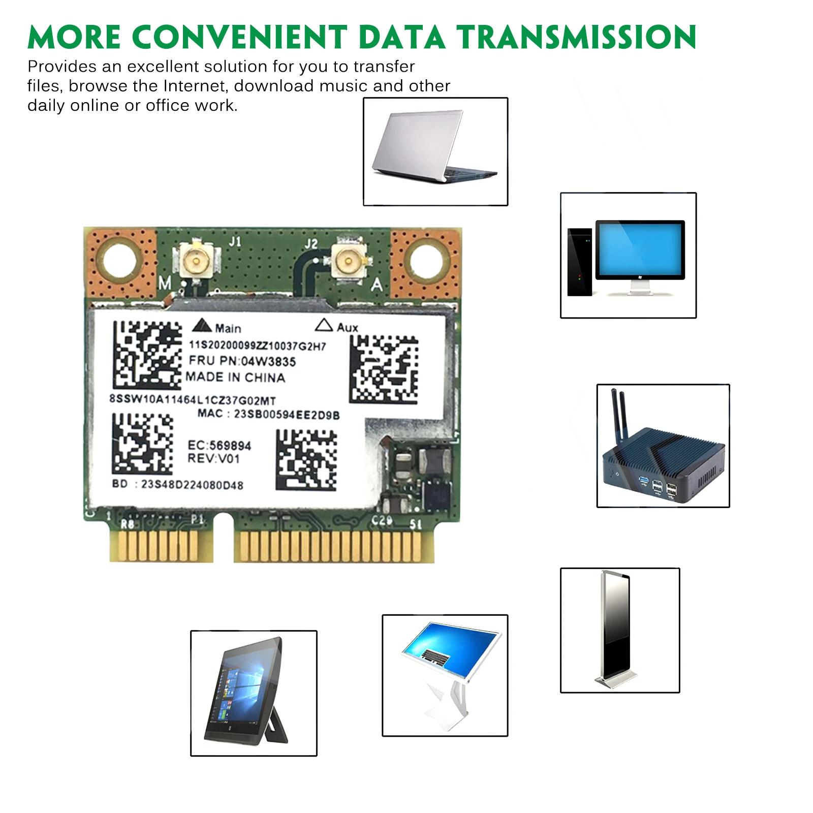 Двухдиапазонный Wi Fi адаптер Broadcom BCM943228HMB BCM943228 802.11a/B/G/N Mini Pci E 300 Мбит/с 2 4 ГГц 5