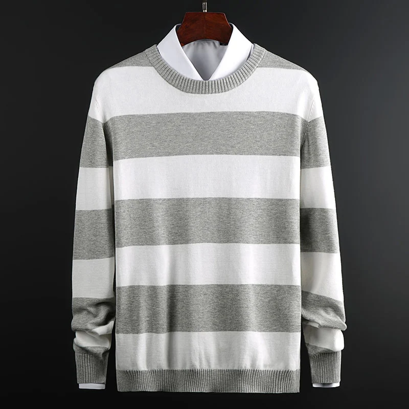 New Fashion Brand Sweater For Mens Pullovers Striped cSlim Fit Jumpers Knit Warm Autumn Korean Style Casual Men Clothes - Цвет: Серый