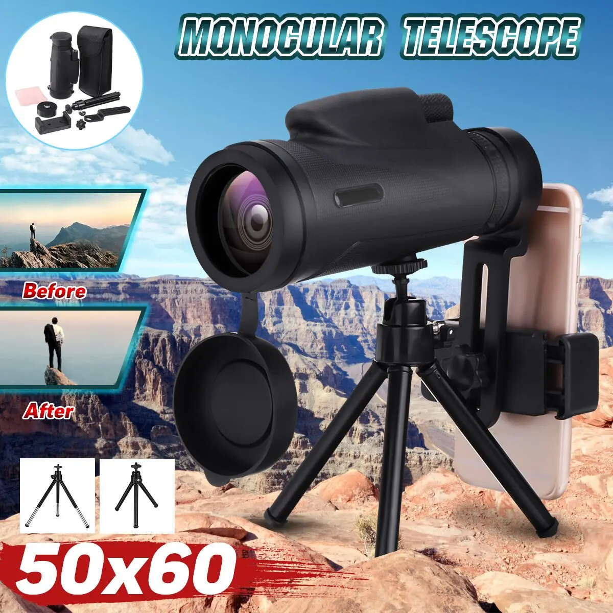 Профессиональный Монокуляр мощный телескоп для мобильного телефона 50X60 80x100 военный окуляр ручной объектив охотничья оптика