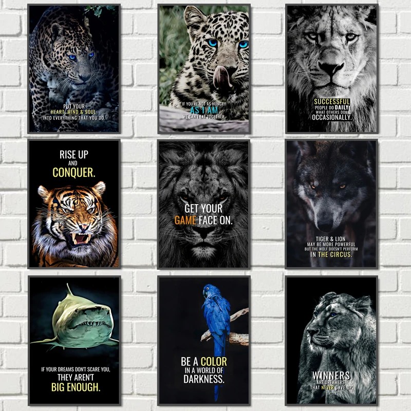 

Motivational Quote Wild Animals Wolf Tiger Leopard Canvas Painting Art Wall Poster Prints Pictures Living Room Home Office Decor