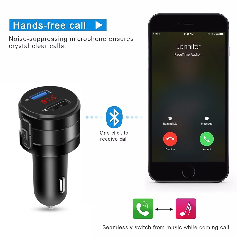 Автомобильный адаптер с двумя USB разъемами 3 1 А Bluetooth 4 2 FM передатчик зарядное