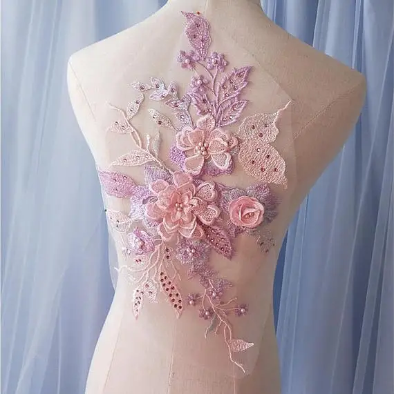 Кружевная аппликация с 3D цветами королевский синий темно цвет высокая изящная