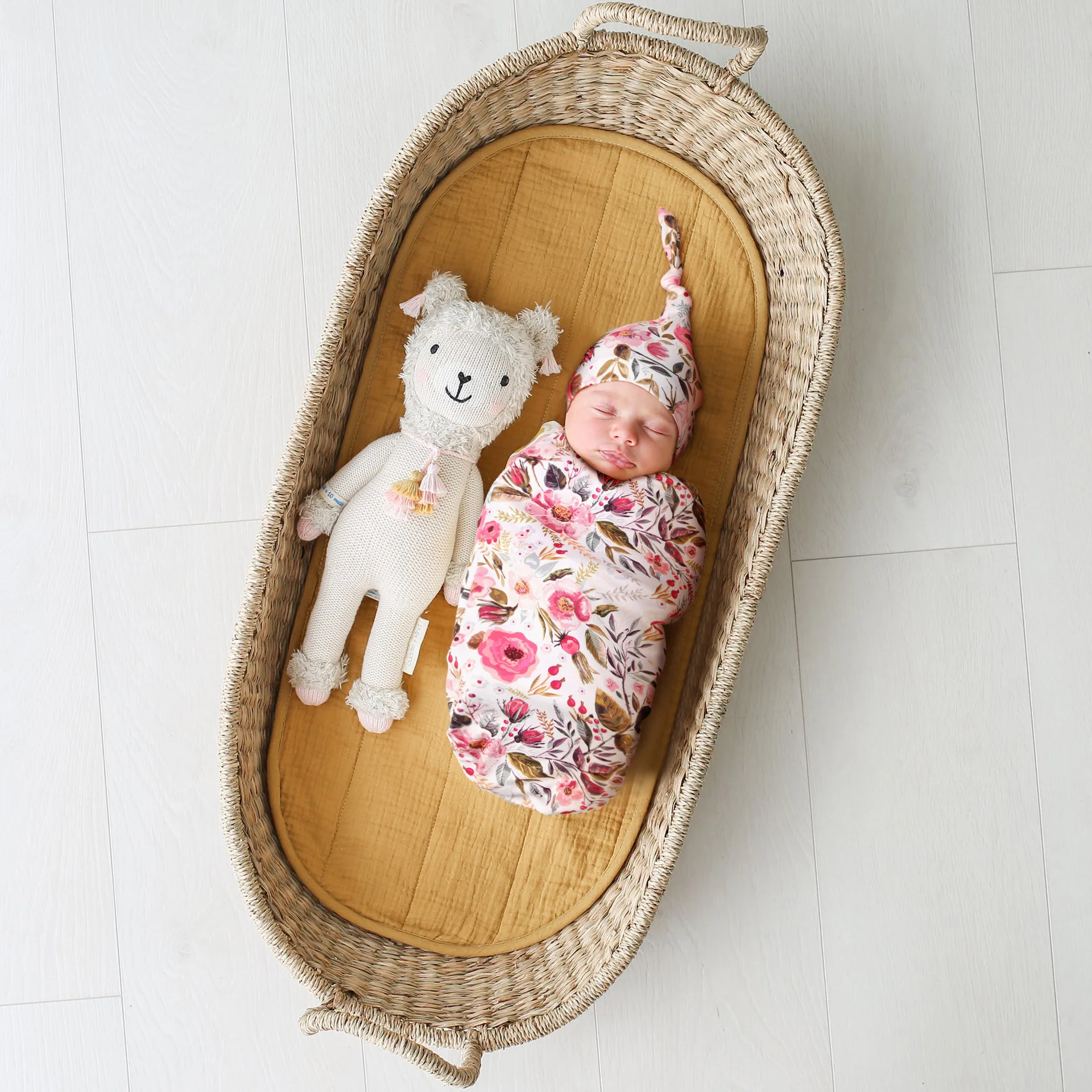 Пеленка для новорожденных с цветочным принтом шапка узелком набор из 2 предметов