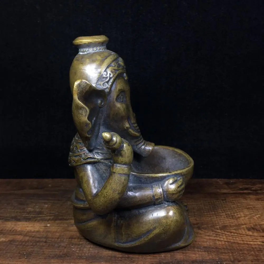 

6" Tibet Buddhism Temple Old Bronze Backflow incense Elephant Trunk God of Wealth Buddha Statue personal Elephant head incense