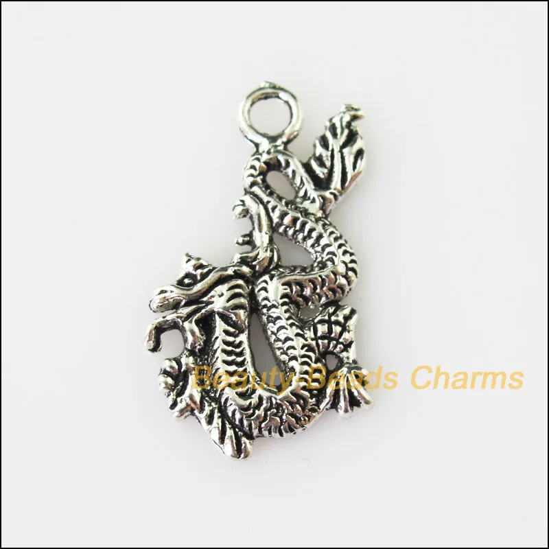 

25 New Flying Dragon Tibetan Silver Tone Charms Pendants 17x27mm