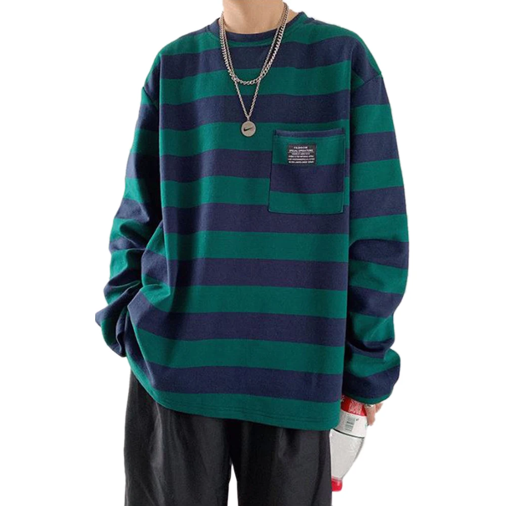 

Online Women Ladies Striped Printed T Shirt Autumn Casual Baggy Oversized Couple Clothes