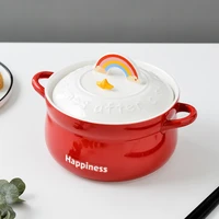ceramic bowl with rainbow lid and handle for cooking hot pot and soup 850ml stovetop ceramic cookware soup pot stew pan