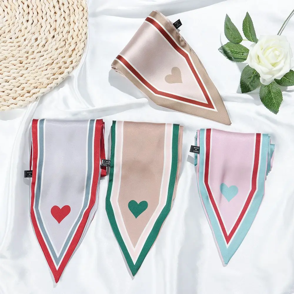 

Scarves Women Fashion Sharp angle Lady Hair Band Handle Bag Ribbons Small Silk Scarf Small Neck Scarfs Sweet Love Print