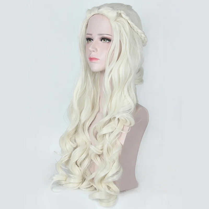 Парик из Игры престолов, серебристый/бежевый, Khaleesi daeneris Targaryen, косплей, 80 см, длинные кудрявые парики для женщин, ролевые игры, синтетические волосы