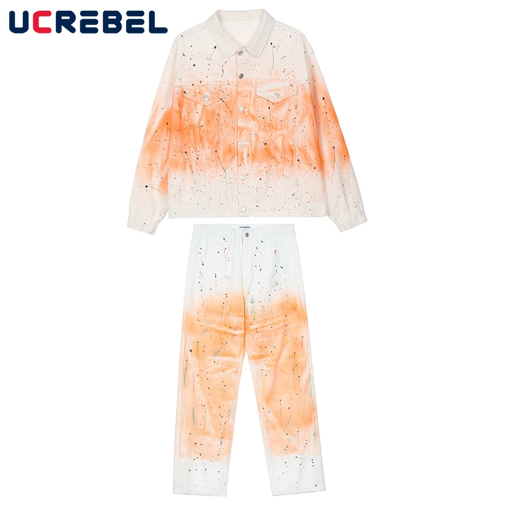 Джинсовый костюм мужской с принтом и длинным рукавом на осень |